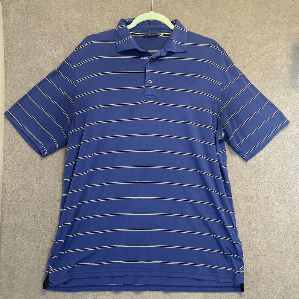 Tasc Performance Polo Shirt Mens‎ Large Blue Striped Active Micro Modal Soft